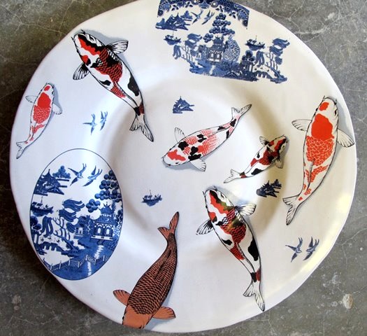  the familiar Willow Pattern designs and the Koi fish of the East